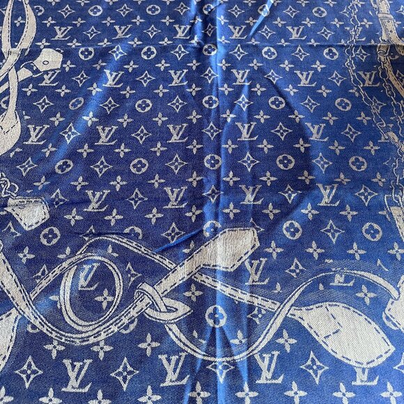 LV WOOL AND CASHMERE SCARF - BLUE AND GREY - RECTANGLE - VERY PRETTY - BRAND NEW - Picture 2 of 15